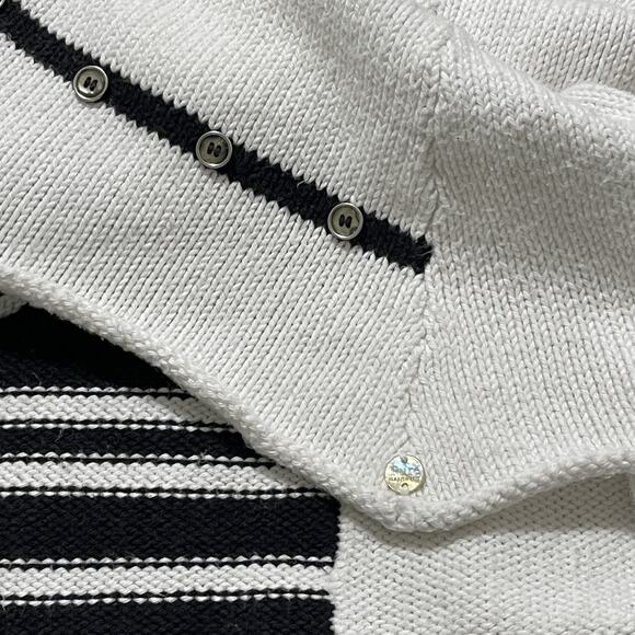 Pure Handknit Cotton Rugby Stripe Sweater White Black Coastal Nautical - Picture 8 of 10